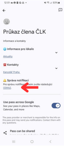 Zvolte ODKAZ ve “Správa notifikací”