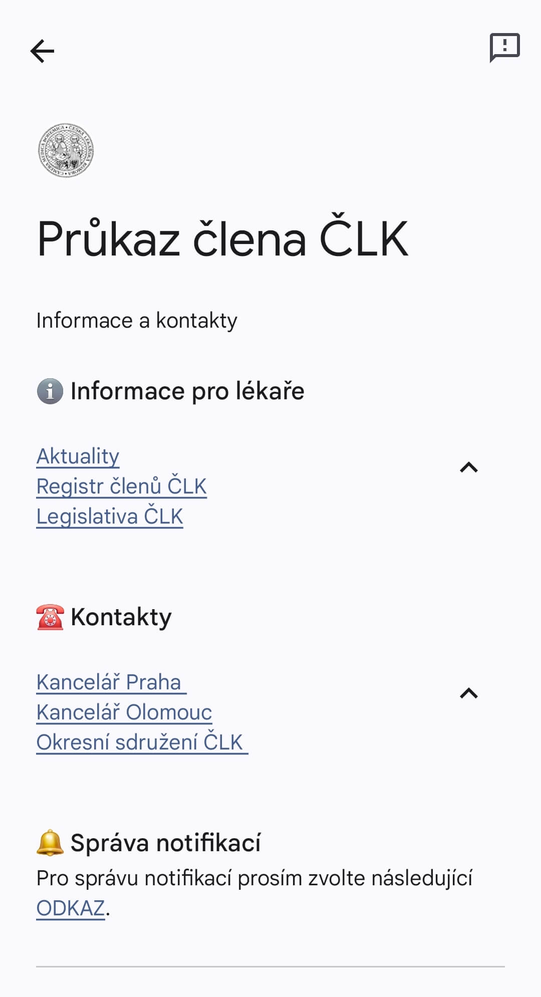 Průkaz lékaře - Android - zadní strana